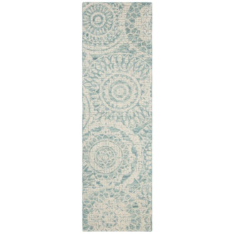 SAFAVIEH Abstract Ivory/Blue 2 ft. x 8 ft. Geometric Medallion Runner Rug ABT205A-28