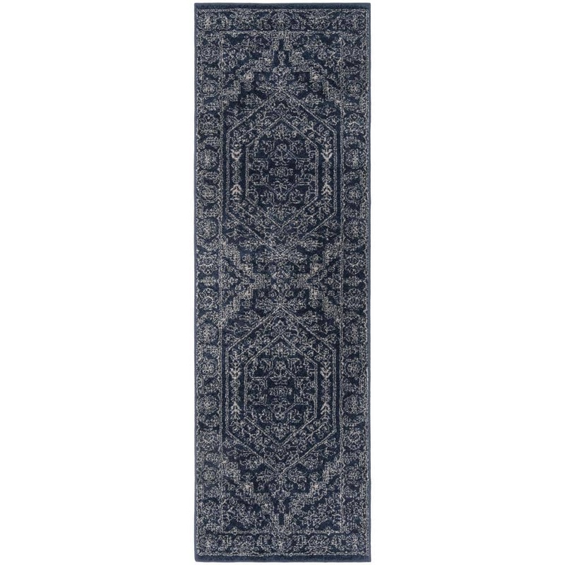 SAFAVIEH Adirondack Navy/Ivory 3 ft. x 16 ft. Border Runner Rug ADR108N-216