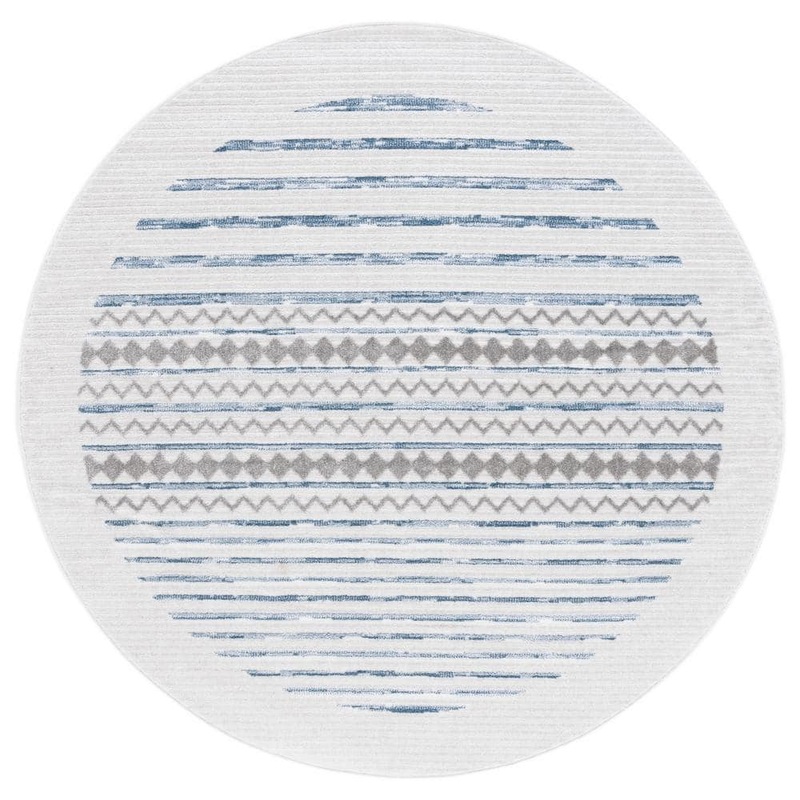 SAFAVIEH Alamo Ivory/Navy 7 ft. x 7 ft. Modern Geometric Round Area Rug ALM775N-7R