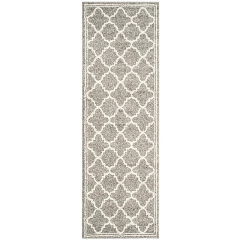SAFAVIEH Amherst Dark Gray/Beige 2 ft. x 7 ft. Border Multi-Trellis Runner Rug AMT422R-27