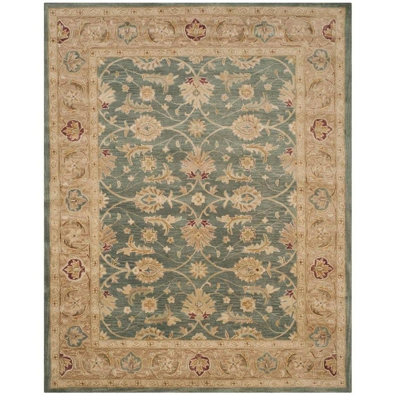 SAFAVIEH Antiquity Teal Blue/Taupe 8 ft. x 10 ft. Border Area Rug AT849B-8
