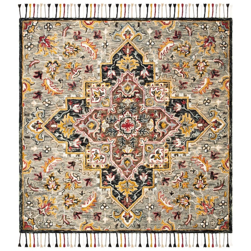 SAFAVIEH Aspen Gray/Charcoal 7 ft. x 7 ft. Square Floral Area Rug APN207F-7SQ