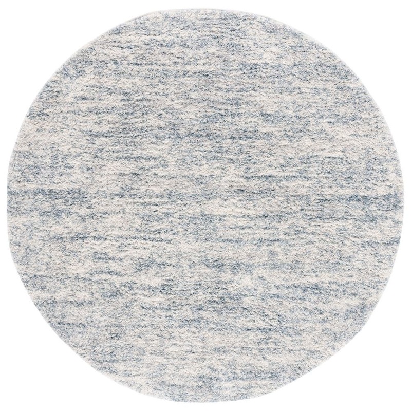 SAFAVIEH Berber Shag Ivory/Light Aqua 7 ft. x 7 ft. Solid color Striped Round Area Rug BER563J-7R