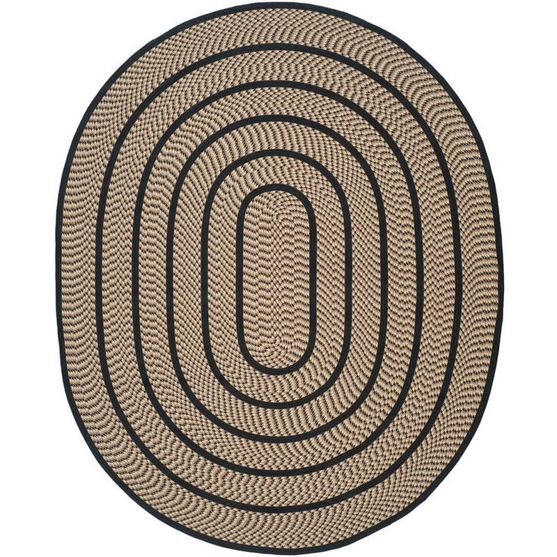 SAFAVIEH Braided Beige/Black 8 ft. x 10 ft. Oval Border Area Rug BRD401G-8OV
