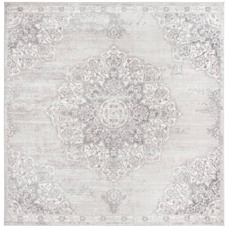 SAFAVIEH Brentwood Gray/Ivory Doormat 3 ft. x 3 ft. Square Geometric Area Rug BNT802F-3SQ