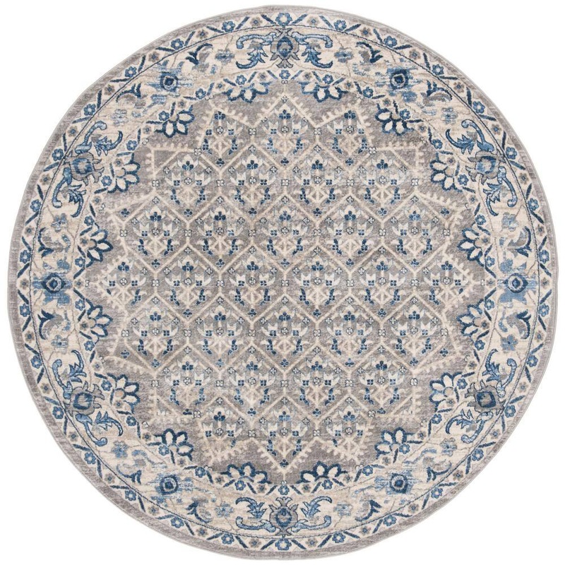 SAFAVIEH Brentwood Light Gray/Blue 9 ft. x 9 ft. Round Multi-Floral Geometric Border Area Rug BNT869G-9R