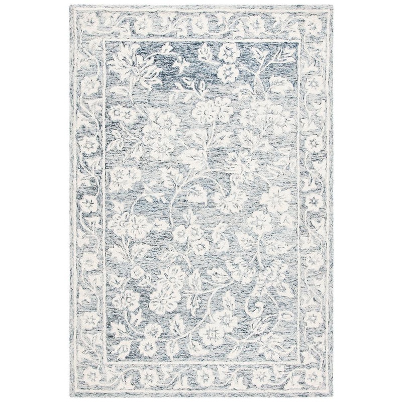 SAFAVIEH Capri Blue/Ivory 6 ft. x 9 ft. Border Scroll Floral Area Rug CPR216M-6