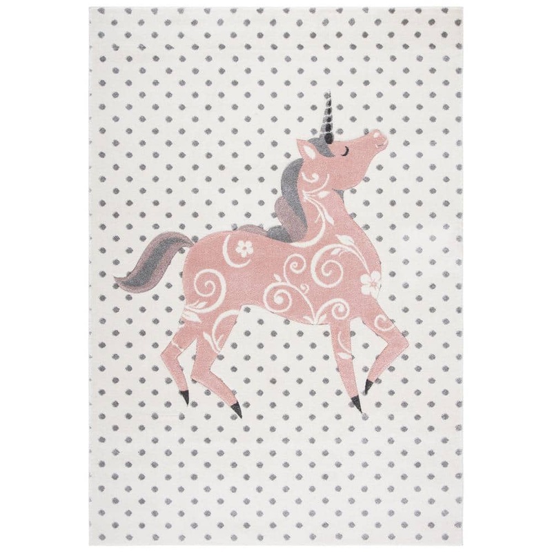 SAFAVIEH Carousel Kids Ivory Gray/Pink 5 ft. x 8 ft. Animal Print Solid Color Area Rug CRK163B-5