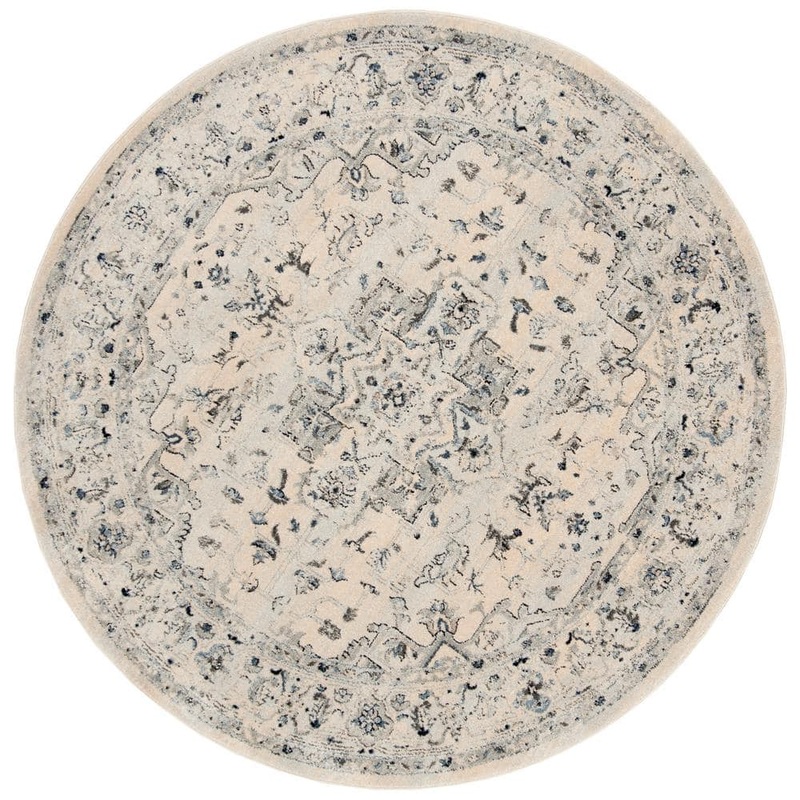 SAFAVIEH Charleston Ivory/Light Blue 5 ft. x 5 ft. Distressed Border Round Area Rug CHL411M-5R