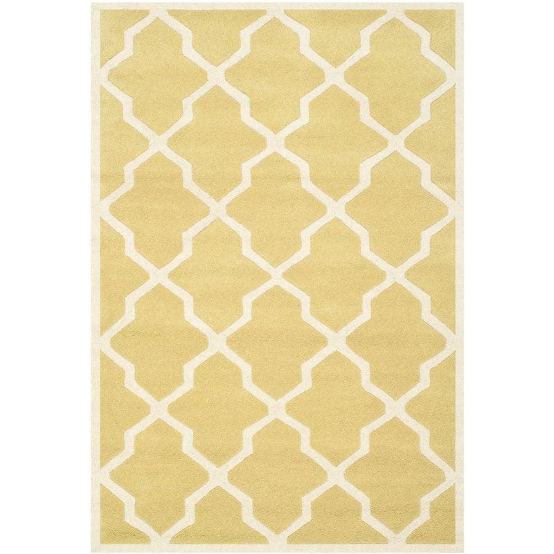 SAFAVIEH Chatham Light Gold/Ivory Doormat 3 ft. x 5 ft. Border Multi-Point Trellis Area Rug CHT735L-3