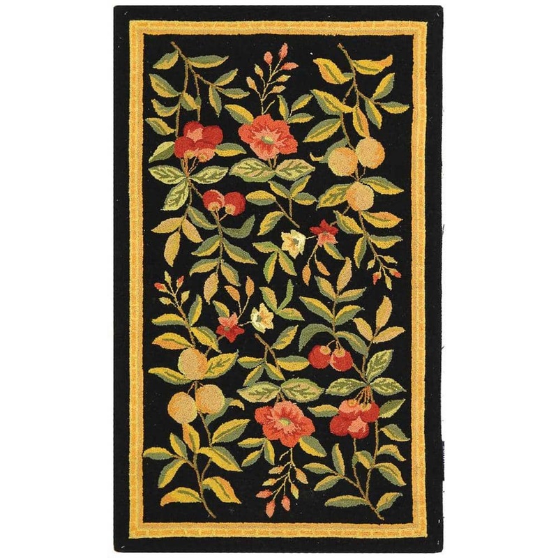SAFAVIEH Chelsea Black Doormat 3 ft. x 5 ft. Solid Border Floral Area Rug HK210B-3