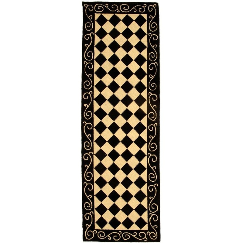 SAFAVIEH Chelsea Black/Ivory 3 ft. x 8 ft. Floral Plaid Border Runner Rug HK711A-28