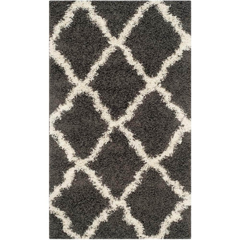 SAFAVIEH Dallas Shag Dark Gray/Ivory Doormat 3 ft. x 5 ft. Geometric Diamond Trellis Area Rug SGD257A-3