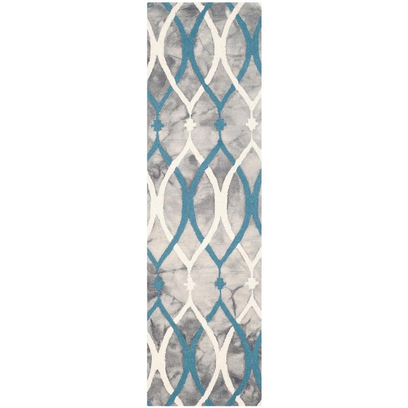 SAFAVIEH Dip Dye Gray/Ivory Blue 2 ft. x 14 ft. Geometric Runner Rug DDY534J-214