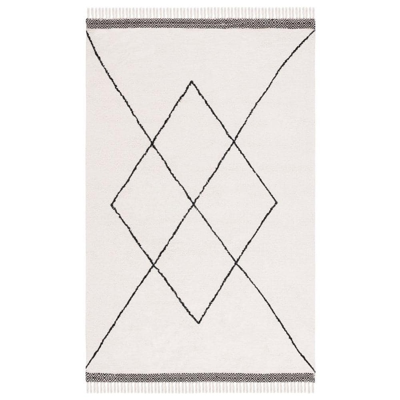 SAFAVIEH Easy Care Ivory/Black Doormat 3 ft. x 5 ft. Machine Washable Border Striped Geometric Area Rug ECR210A-3