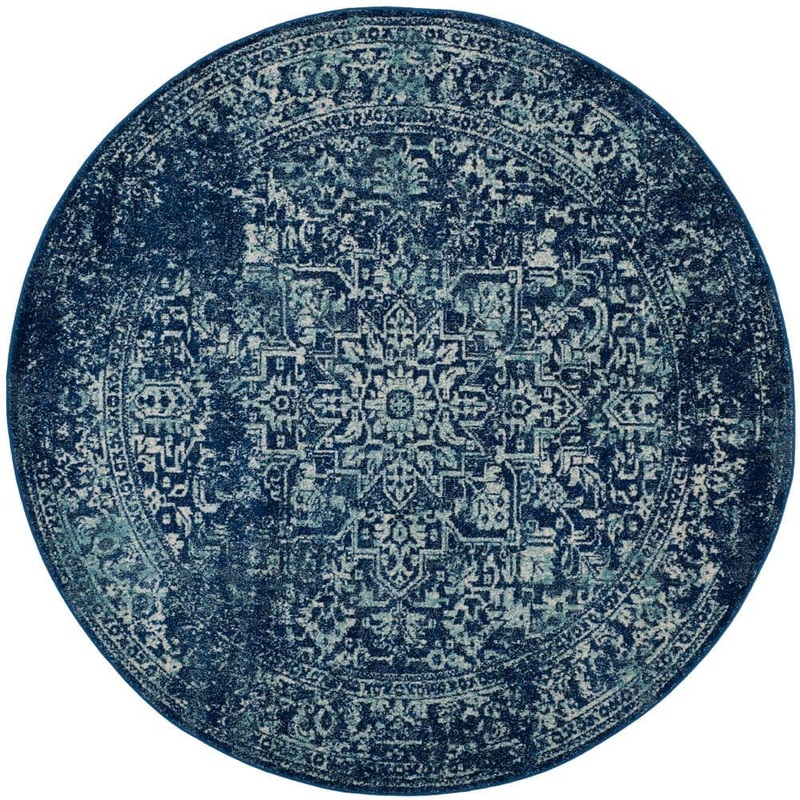 SAFAVIEH Evoke Navy/Ivory 9 ft. x 9 ft. Round Border Area Rug EVK256A-9R