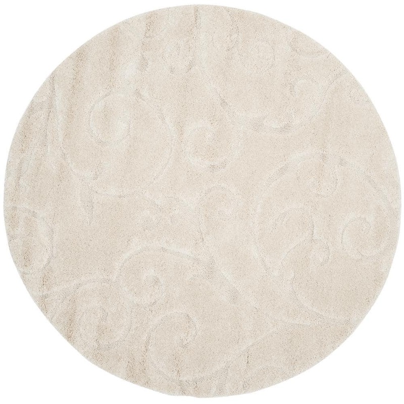 SAFAVIEH Florida Shag Cream 9 ft. x 9 ft. Round Floral Area Rug SG455-1111-9R
