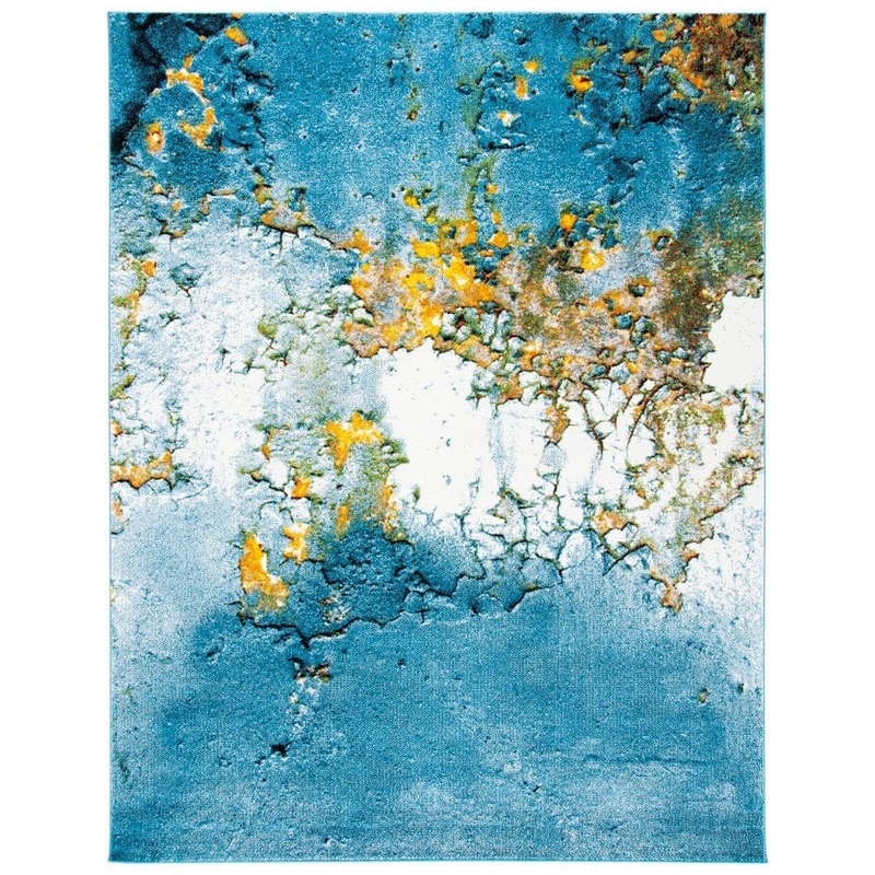 SAFAVIEH Glacier Blue/Gold 11 ft. x 14 ft. Abstract Geometric Area Rug GLA125M-10