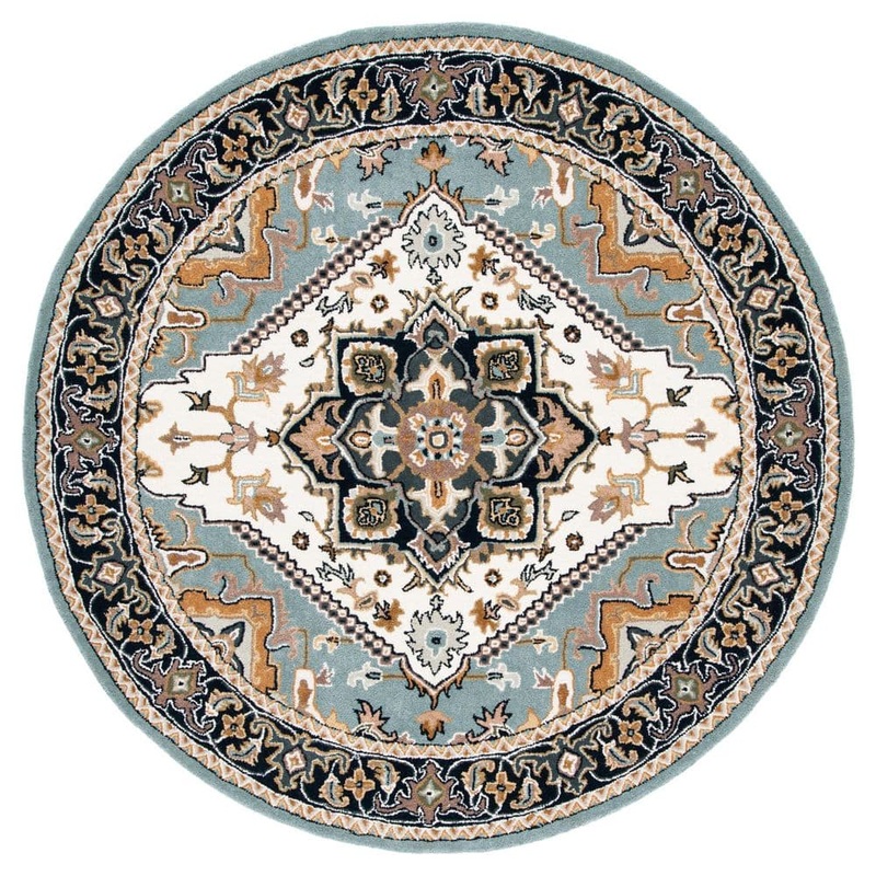 SAFAVIEH Heritage Gray/Green 6 ft. x 6 ft. Border Floral Medallion Round Area Rug HG625W-6R