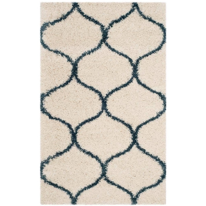 SAFAVIEH Hudson Shag Ivory/Slate Blue Doormat 3 ft. x 5 ft. Geometric Trellis Area Rug SGH280T-3