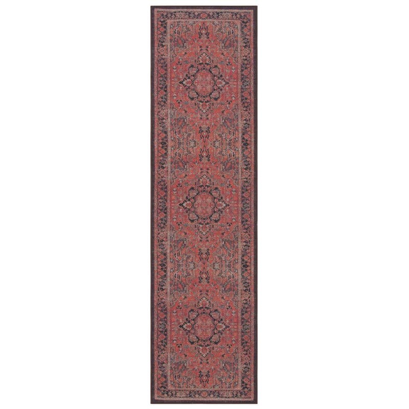 SAFAVIEH Journey Navy/Red 2 ft. x 8 ft. Machine Washable Floral Medallion Runner Rug JNY153M-28