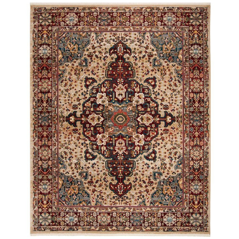 SAFAVIEH Kashan Ivory/Red 9 ft. x 12 ft. Antique Border Area Rug KSN305K-9