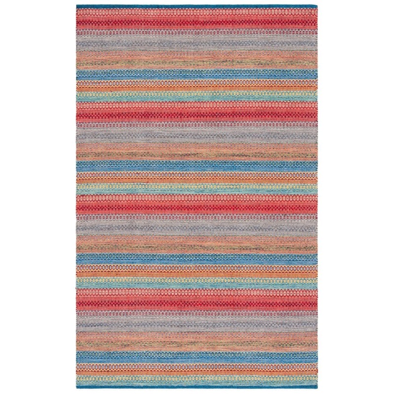 SAFAVIEH Kilim Blue/Red Doormat 3 ft. x 5 ft. Striped Gradient Area Rug KLM475M-3