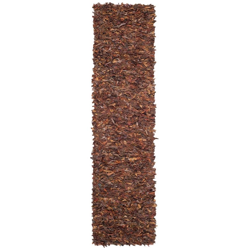 SAFAVIEH Leather Shag Saddle 2 ft. x 11 ft. Solid Runner Rug LSG511B-211