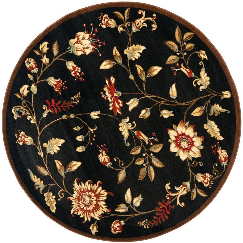 SAFAVIEH Lyndhurst Black/Multi 5 ft. x 5 ft. Round Floral Border Area Rug LNH552-9091-5R