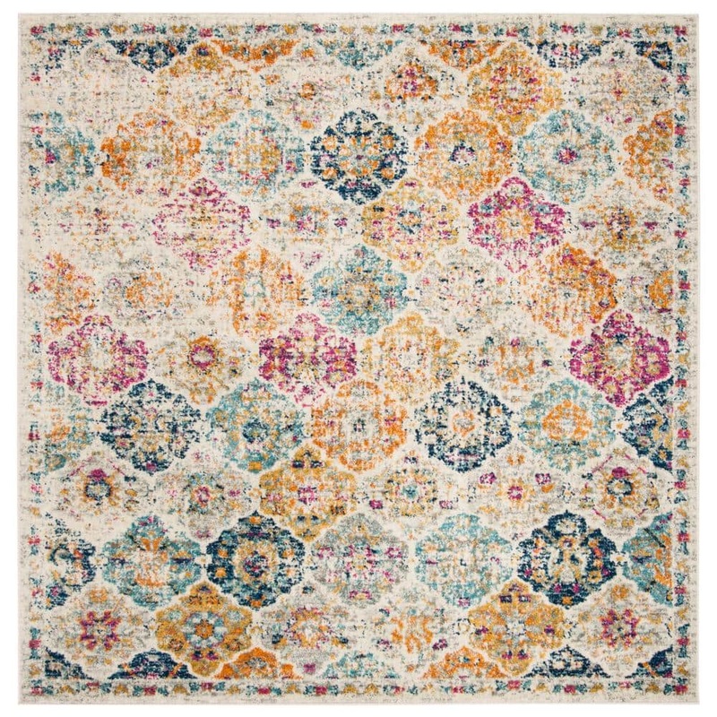 SAFAVIEH Madison Cream/Multi 7 ft. x 7 ft. Square Border Area Rug MAD611B-7SQ