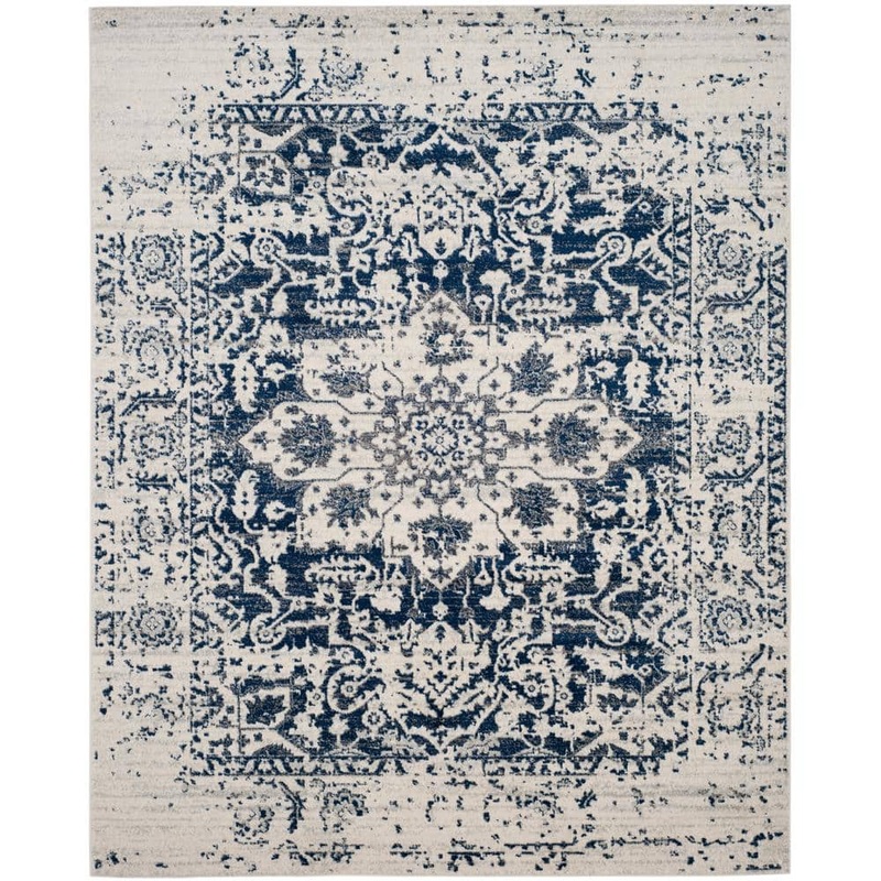SAFAVIEH Madison Cream/Navy 11 ft. x 15 ft. Geometric Border Floral Medallion Area Rug MAD603D-1115