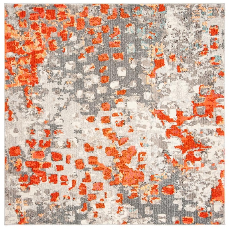 SAFAVIEH Madison Gray/Orange 11 ft. x 11 ft. Geometric Abstract Square Area Rug MAD425H-11SQ