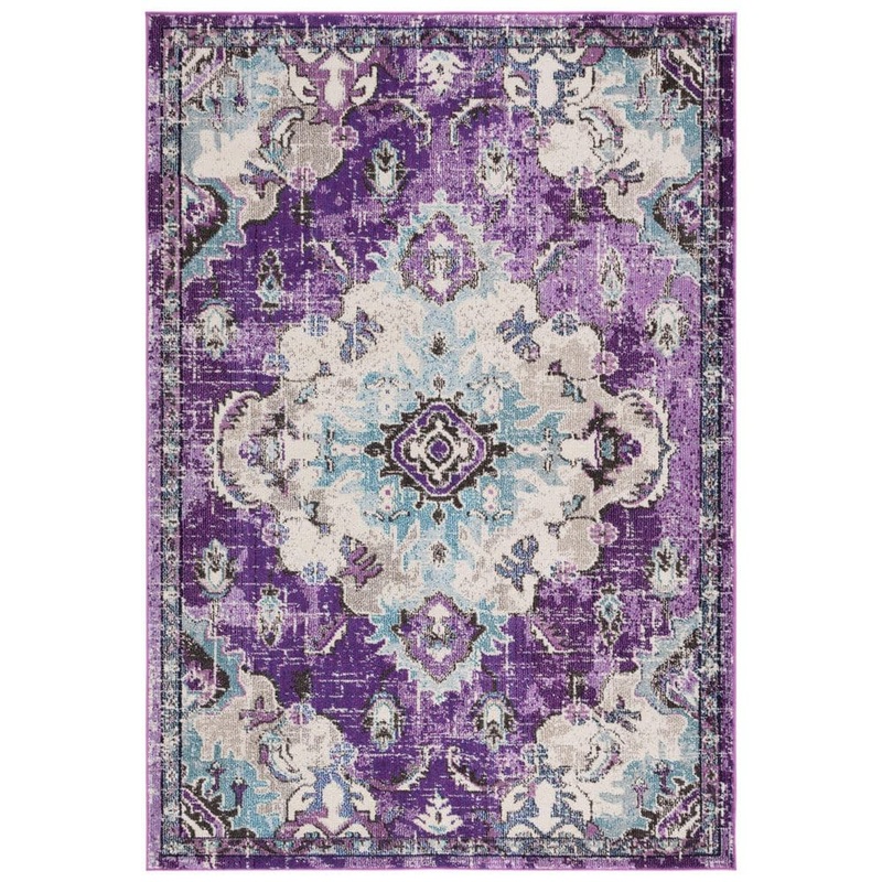 SAFAVIEH Madison Lavender/Light Blue 9 ft. x 12 ft. Border Floral Oriental Area Rug MAD484V-9