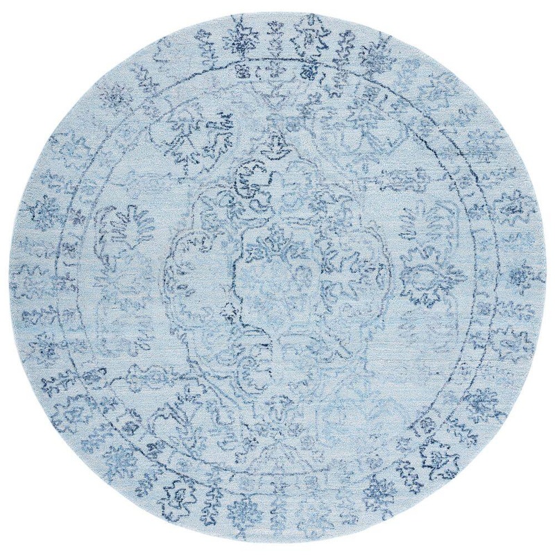 SAFAVIEH Marquee Light Blue/Navy 6 ft. x 6 ft. Floral Gradient Round Area Rug MRQ112J-6R