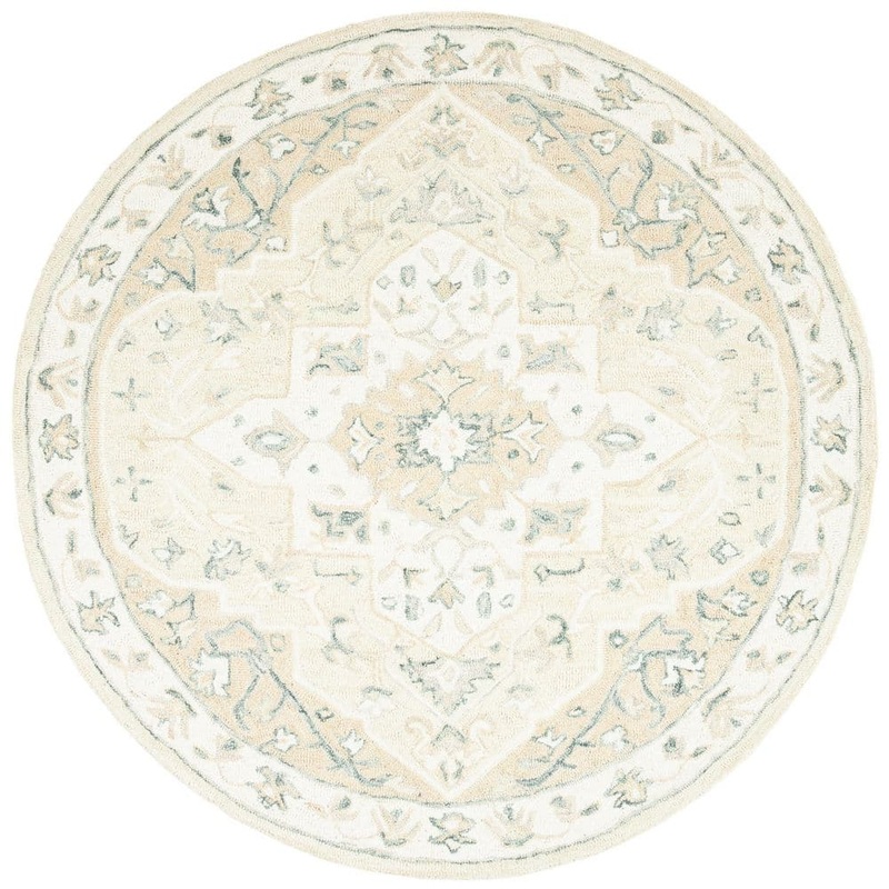 SAFAVIEH Micro-Loop Beige/Ivory 7 ft. x 7 ft. Medallion Border Round Area Rug MLP505B-7R