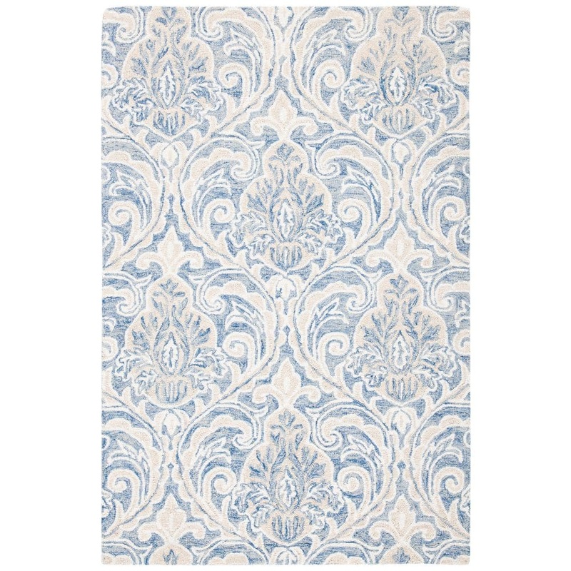 SAFAVIEH Micro-Loop Blue/Ivory Doormat 3 ft. x 5 ft. Trellis Medallion Area Rug MLP532M-3