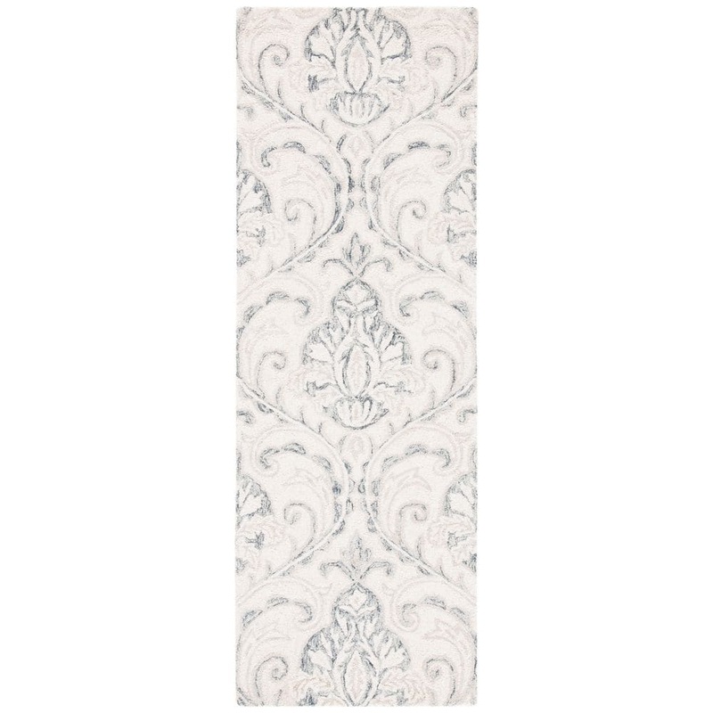 SAFAVIEH Micro-Loop Ivory/Grey 2 ft. x 7 ft. Trellis Medallion Runner Rug MLP532F-27