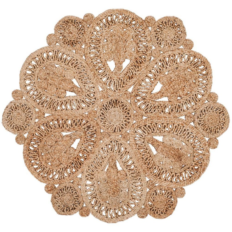 SAFAVIEH Natural Fiber Beige Doormat 3 ft. x 3 ft. Round Floral Area Rug NF360A-3R