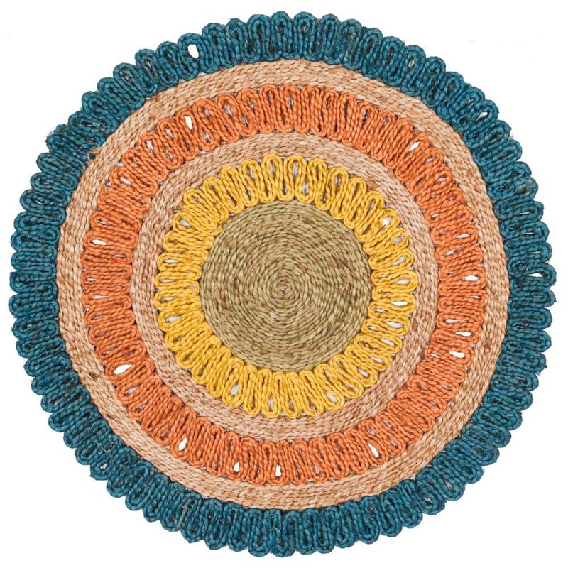 SAFAVIEH Natural Fiber Blue/Multi Doormat 3 ft. x 3 ft. Round Border Area Rug NF201C-3R