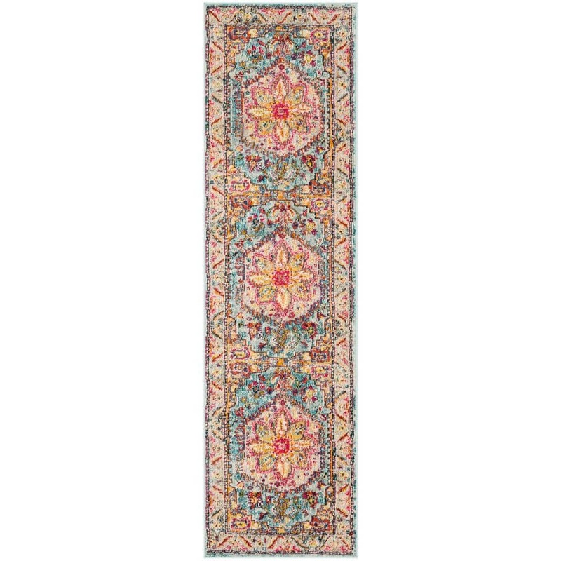 SAFAVIEH Phoenix Turquoise/Beige 2 ft. x 18 ft. Border Floral Medallion Persian Runner Rug PHX153K-218