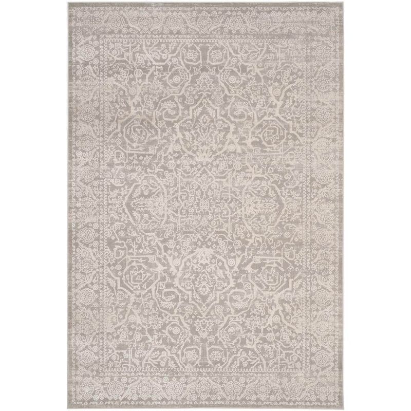 SAFAVIEH Princeton Gray/Beige 4 ft. x 6 ft. Floral Border Area Rug PRN714G-4
