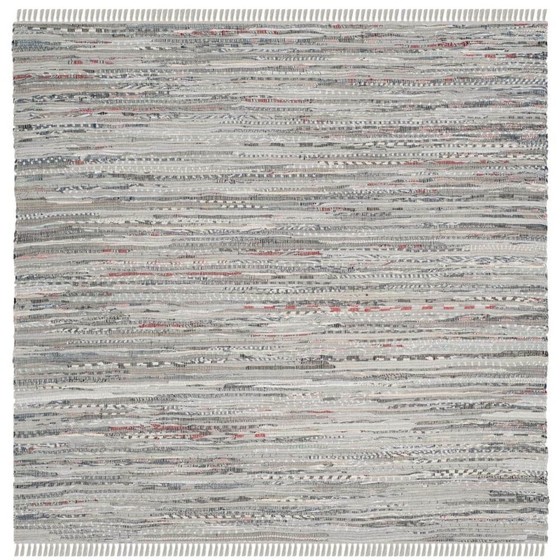 SAFAVIEH Rag Rug Gray 9 ft. x 9 ft. Gradient Striped Square Area Rug RAR121A-9SQ