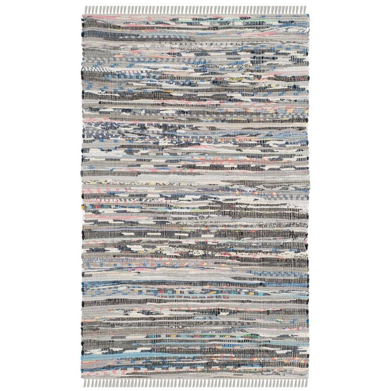 SAFAVIEH Rag Rug Gray Doormat 3 ft. x 4 ft. Gradient Striped Area Rug RAR121A-24