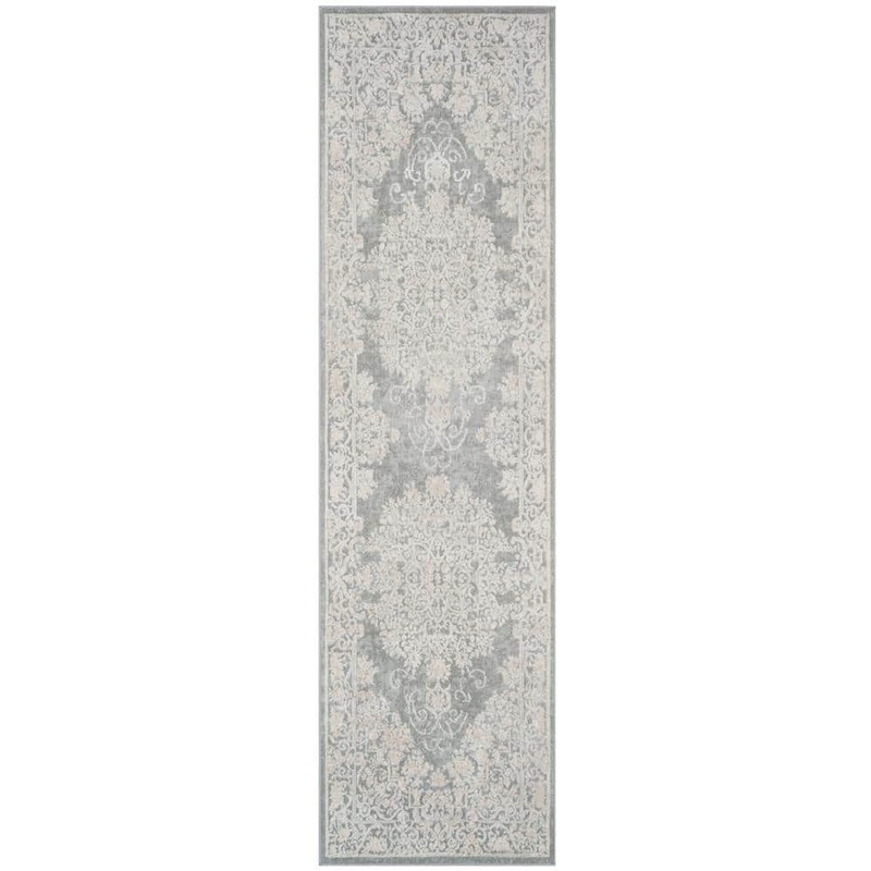 SAFAVIEH Reflection Light Gray/Cream 2 ft. x 12 ft. Floral Border Runner Rug RFT664C-212