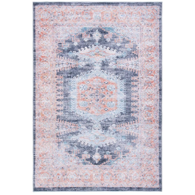 SAFAVIEH Serapi Terracotta/Blue 4 ft. x 6 ft. Machine Washable Border Distressed Area Rug SEP382P-4
