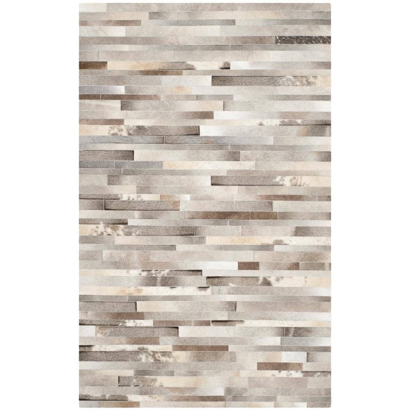 SAFAVIEH Studio Leather Gray/Ivory 8 ft. x 10 ft. Striped Abstract Area Rug STL218A-8