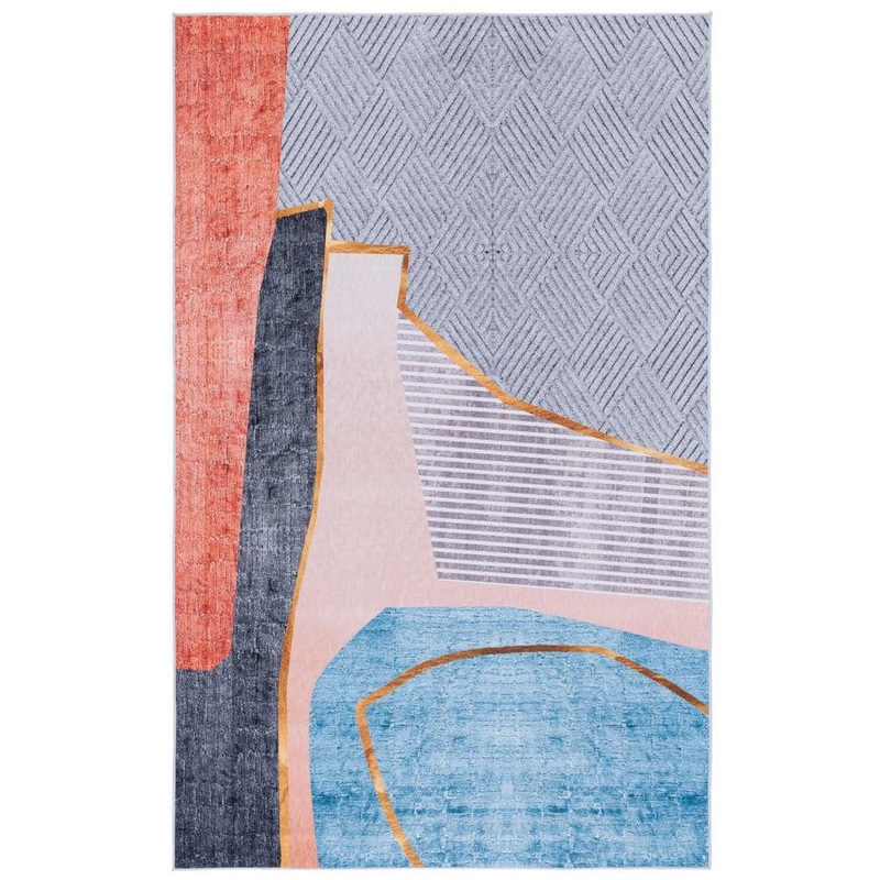 SAFAVIEH Tacoma Beige/Blue 4 ft. x 6 ft. Machine Washable Striped Geometric Area Rug TAC834B-4