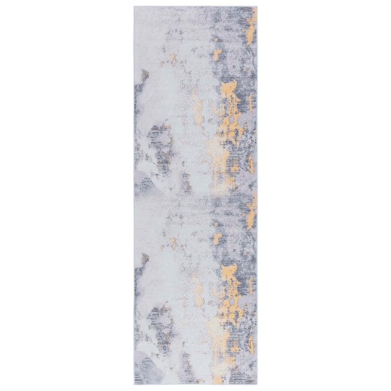 SAFAVIEH Tacoma Gray/Gold 3 ft. x 6 ft. Machine Washable Distressed Abstract Runner Rug TAC803F-26