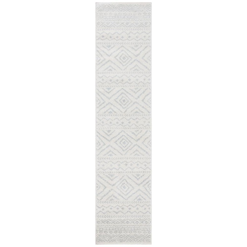 SAFAVIEH Tulum Ivory/Light Gray 2 ft. x 13 ft. Striped Geometric Diamonds Runner Rug TUL267B-213