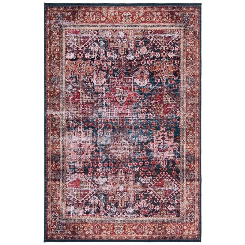 SAFAVIEH Tuscon Rust/Green 4 ft. x 6 ft. Machine Washable Floral Border Area Rug TSN114P-4
